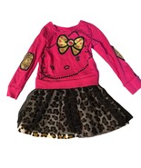 Hello Kitty Kids Girls Sweatshirt Dress XS 4/5 Pink Tulle Graphic Leopar... - £11.08 GBP