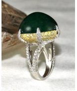 Natural Zambian Emerald Cabochon Yellow Diamond 18K Gold Gemstone Statem... - $370,158.64 MXN