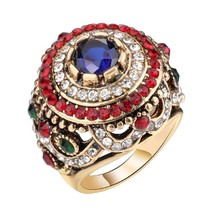 New Arrival Dubai Gold Antique Ring For Women Bohemian Blue Resin Inlay Crystal  - £6.28 GBP