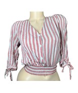 Faith and Joy Sz S Cropped 3/4 Sleeve Blouse Top Pink Beige Striped Naut... - $272.68 MXN