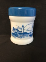 Old Vintage Sea Lighthouse Scene Milk Glass Tobacco Humidor Canister Jar... - $26.02