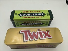 Collectible Candy Tin Lot Wrigley’s Doublemint Chewing Gum Twix Twin Bar EMPTY  - £7.67 GBP