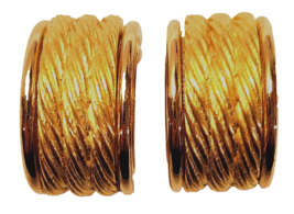 Givenchy Clip Earrings Gold Tone Rope Wide Half Hoop 1980&#39;s Logo Paris New York - £94.35 GBP