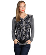 M.Rena V-Neck Floral Burnout Long Sleeve Print Sweater Top - £20.73 GBP