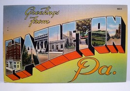 Greetings From Hazleton PA Large Big Letter Postcard Linen 1950 Pennsylvania - £6.37 GBP