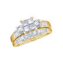 10k Yellow Gold Princess Diamond Bridal Wedding Engagement Ring Band Set Size 8 - £894.47 GBP