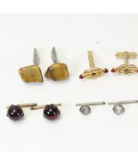 Antique Cufflinks Lot of 4 Red Glass Double Not Natural Stone Rhinestone... - $24.49
