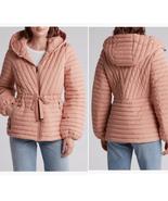 BCBGeneration Diagonal Seam Puffer Hooded Jacket Coral Pink Size Medium ... - £84.82 GBP