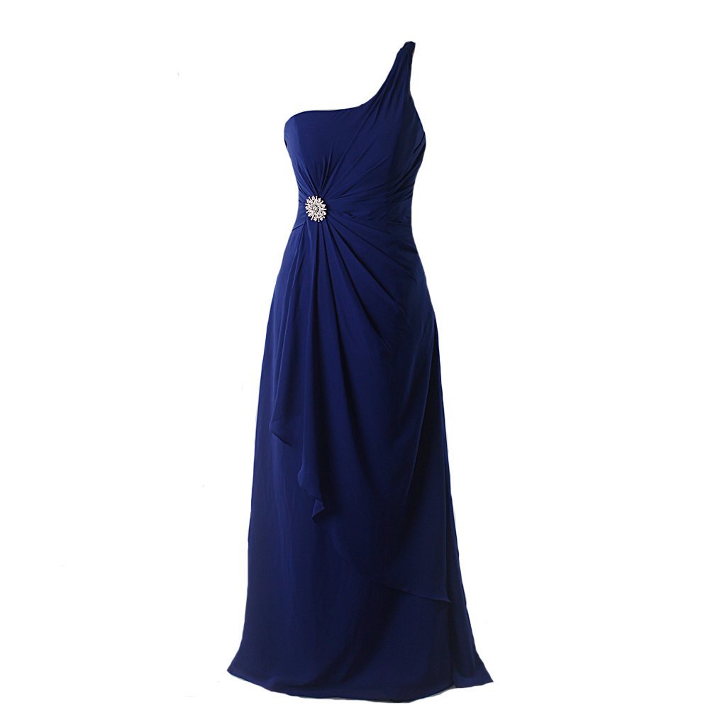 Kivary Women's Long One Shoulder Crystals Simple Evening Prom Bridesmaid Dresses