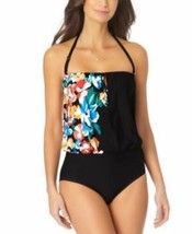 MSRP $98 Anne Cole Printed Blouson One-Piece Foral Black Size 10 DEFECT - £29.75 GBP