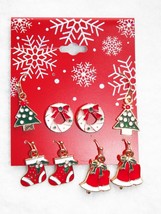 4 PR Asst Gold Christmas Earrings Trees Wreaths Bells Stockings - £11.09 GBP