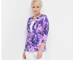 Isaac Mizrahi Live! Watercolor Floral Printed Cardigan Purple XX-Small A352723 - £12.65 GBP