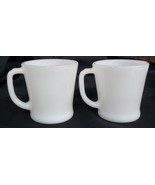2 Anchor Hocking Fire King Ware USA White D Handle Milk Glass Coffee Mugs - $18.80