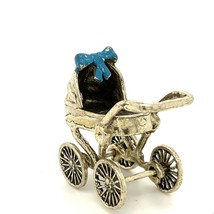 Vtg Sign 800 Italian Baby Pram Stroller Hand Paint Blue Bow Miniature Do... - $940.83 MXN
