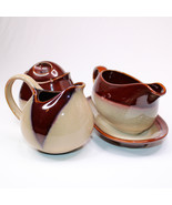 Sango Nova Brown Drip Glaze Pottery Creamer Sugar Bowl &amp; Gravy Bowl Bott... - $29.50