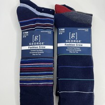 6 Pairs Mens Soft Fashion Crew Socks 6-12 Stripe Solid Blue Dk Gray NEW - £7.18 GBP