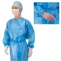 2x Long Sleeve non woven Blue Disposable Gown Fluid Protection Elasticated Cuff - £4.97 GBP