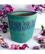 Art Pottery Ceramic Signed Flower Vase Turquoise Green Blue Oblong / Oval ? - £48.20 GBP