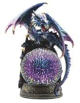 Blue Dragon Perching On Castle Top With Celtic Base And LED Optic Ball Statue - £57.41 GBP