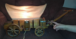Hand Crafted Wood Vintage Covered Table Wagon  Lamp WORKS! - £110.35 GBP