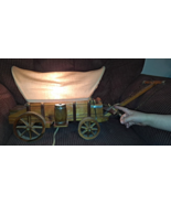 Hand Crafted Wood Vintage Covered Table Wagon  Lamp WORKS! - £112.10 GBP