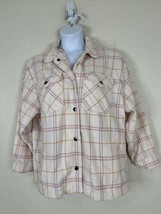 HFX Womens Size L Pink Plaid Pocket Snap Up Jacket Long Sleeve Relaxed Fit - £8.55 GBP