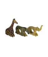 Scratch &amp; Dent Set of 3 Hand Carved African Wild Animal Napkin Rings - £19.71 GBP
