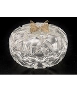 Round Glass  Trinket Box w/Scallop Closure, Gold Butterfly, Vanity, Dresser - $40.26 CAD