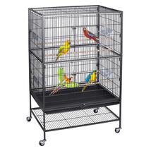 52" Large Size Bird Cage Metal Frame With Casters And 4 Feeding Trays, Black - £113.14 GBP