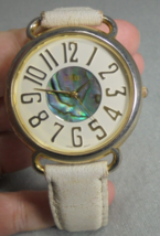 Womens Vintage Gitano Abalone Shell Quartz Watch White Leather Band Untested - £8.29 GBP