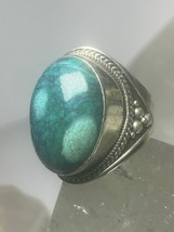 Turquoise ring tribal cigar band sterling silver women men size 9.75 - £68.83 GBP