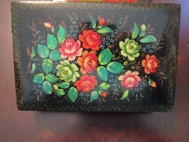 Russian Lacquer Painted Trinket Box - Flowers, 1 X 6 X 4&quot; Original - £43.52 GBP