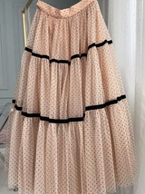 KHAKI Polka Dot Layered Tulle Midi Skirt Outfit Holiday Dotted Tulle Tutu Skirts image 4