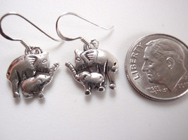 Mother Elephant and Baby 925 Sterling Silver Dangle Earrings - £10.55 GBP