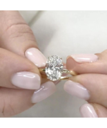 Oval Moissanite Solitaire Ring 925 Silver Moissanite Halo Engagement Ring - $343.46 CAD