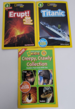 3 National Geographic Kids Readers Level 1 2 3 Books Titanic Volcanos Creepy Bat - £6.28 GBP