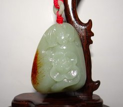 LJ 2.3&quot;China Certified Nature Nephrite Hetian Jade Blessing Bat and Flow... - £44.93 GBP