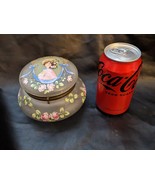 Victorian Hand Painted Lady Hat Flower Ribbon Satin Glass Powder Jar Hin... - $514.21