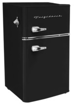Compact Refrigerator Two Doors Freezer Retro Design 3.2 Cu Ft Black Brand New - £101.26 GBP