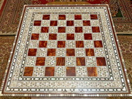 Handmade, Wood Chess Board, Game Board, Unique Board, Inlaid Mother of Pearl 25&quot; - £395.68 GBP