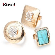 Kinel new 3pcs set boho blue stone midi finger rings for women men gold color vintage thumb200