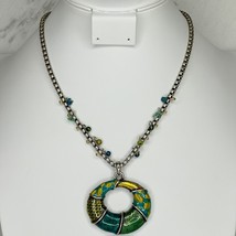 Chico&#39;s Blue and Green Pendant on Silver Tone Box Chain Necklace - £13.22 GBP