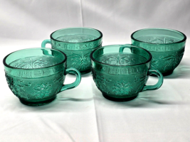 Vintage Tiara Glass Sandwich Spruce Green Coffee Tea Cup Mug - Rare Set Of 4 - $16.81