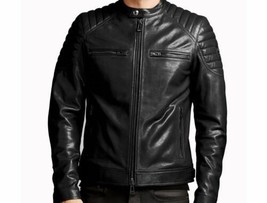 Leather Jacket For Men 100% Genuine Style Black Bumper Leather Jacket - $169.99