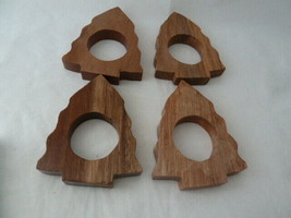 Natural Wooden Christmas Tree Napkin Rings Hard wood Made by Friends of ... - $7.91
