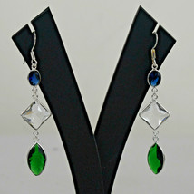 925 Silver Topaz &amp; Emerald Quartz Stone Handmade Fantastic Earrings Women Gift - £29.41 GBP