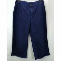 Joan Rivers Gaucho Denim Jeans Petite Blue Fringe Hem Zip 16P New A309711 - $17.99