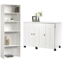 2-Piece Set With Craft Table &amp; 5-Shelf Bookcase In Soft White - £534.49 GBP