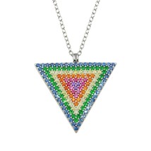 Sterling Silver 925 Rhodium Plated Colorful CZ Triangle Pendant Necklace - £27.42 GBP