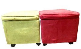 Vintage Set Of 2 Upholstered Storage Ottoman Toy Boxes W Wheels Lids SEE... - £27.65 GBP